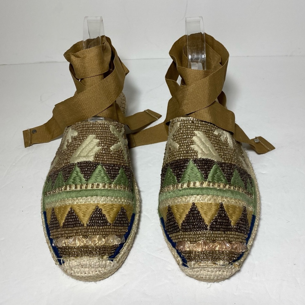 Sam Edelman Karolyn Multicolor Beaded Ankle Ribbon Tie Espadrille Sandals Size 9 - Picture 4 of 16
